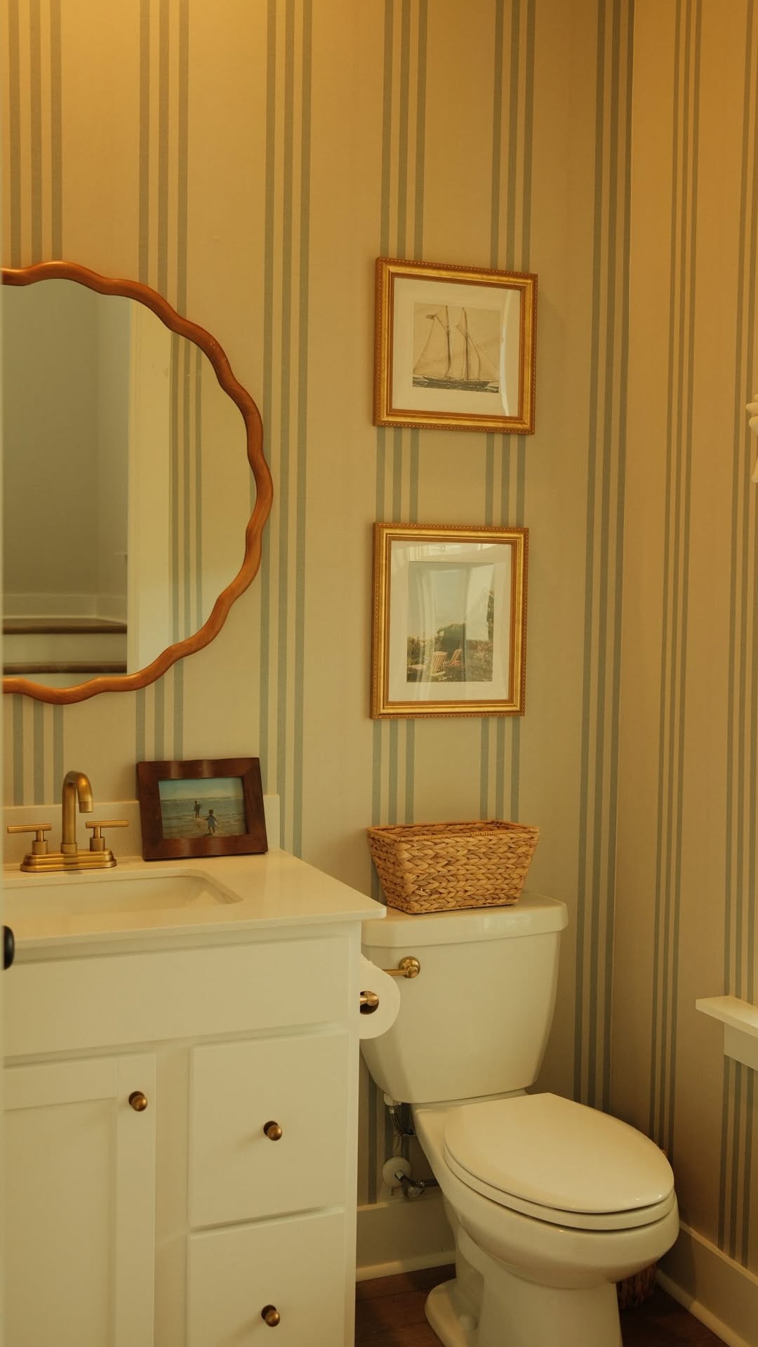 Cottage core powder bathroom transformation with @wall.blush ✨ Part two of turning our builder grade house into the coas