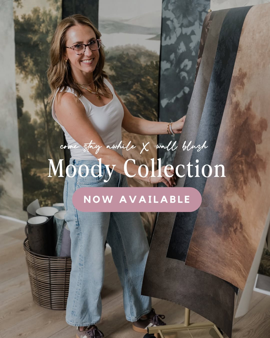 Wall Blush x Come Stay Awhile wallpaper line is NOW AVAILABLE!! 🎉 Shop now + save 50% OFF for the Labor Day launch sale